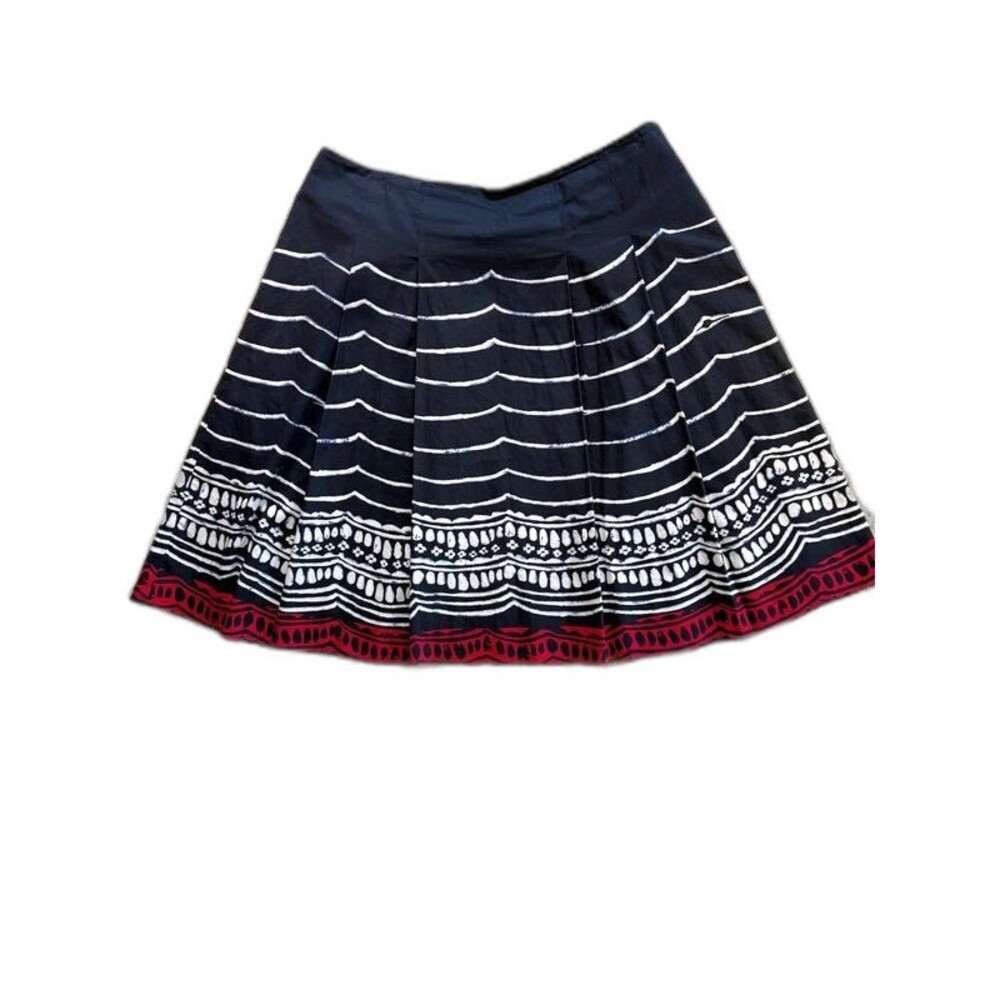 Talbots Collection Skirt 12 Black Batik Wave Pleated A-Line Knee Length Cotton